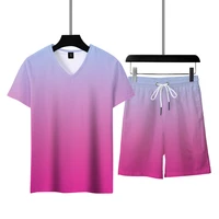 summer mens sets v neck gradient color mens tracksuit 2 piece outfit short sleeve daily casual mens clothing sport man pants