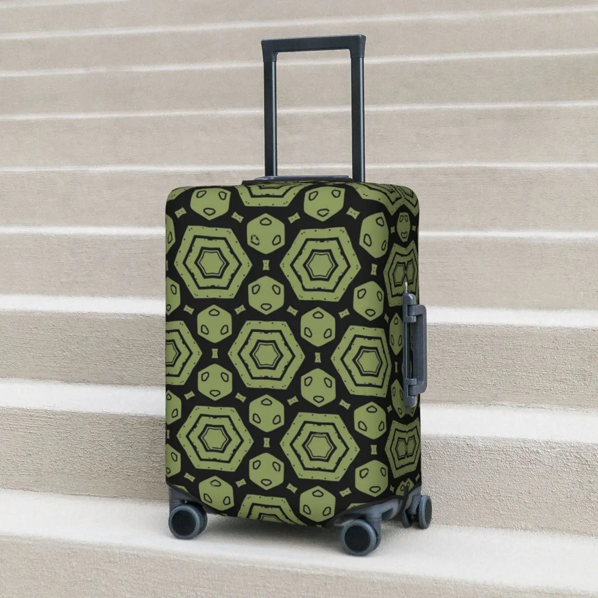 

Moss Green Print Suitcase Cover Flight Hexagon Shape Elastic Luggage Supplies Travel Protection