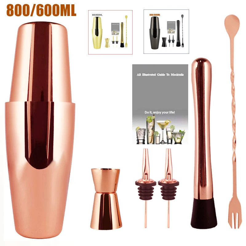 

750ml 800/600ml Stainless Steel Black Rose Gold Cocktail Shaker Mixer Wine Martini Drinking Boston Shakers Party Bar Tools