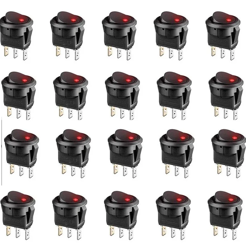 

20 шт./лот, кнопочный переключатель включения/выключения, 3-контактный, 12 В, 20 А, кулисный тумблер для автомобиля, грузовика, светодиодный кнопочный переключатель, включение и выключение