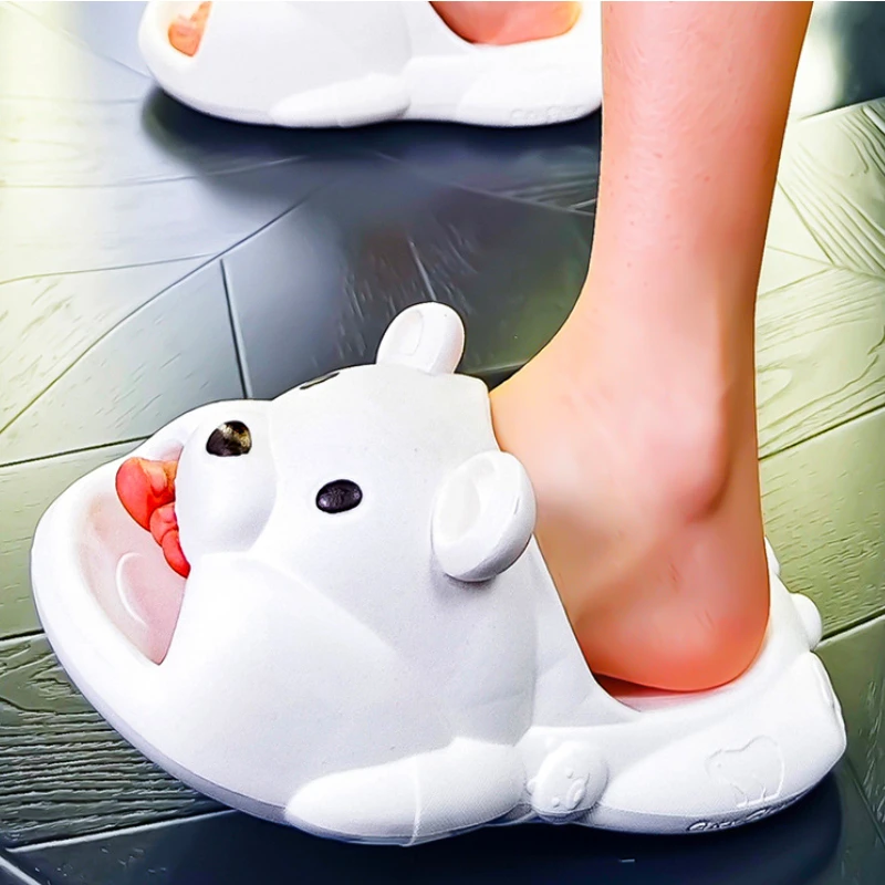 Women's Lovely Cartoon Bear Bread Sandals EVA Soft Indoor Non-slip Slippers Home Slides Bathroom Quick-drying Couple Beach Shoes