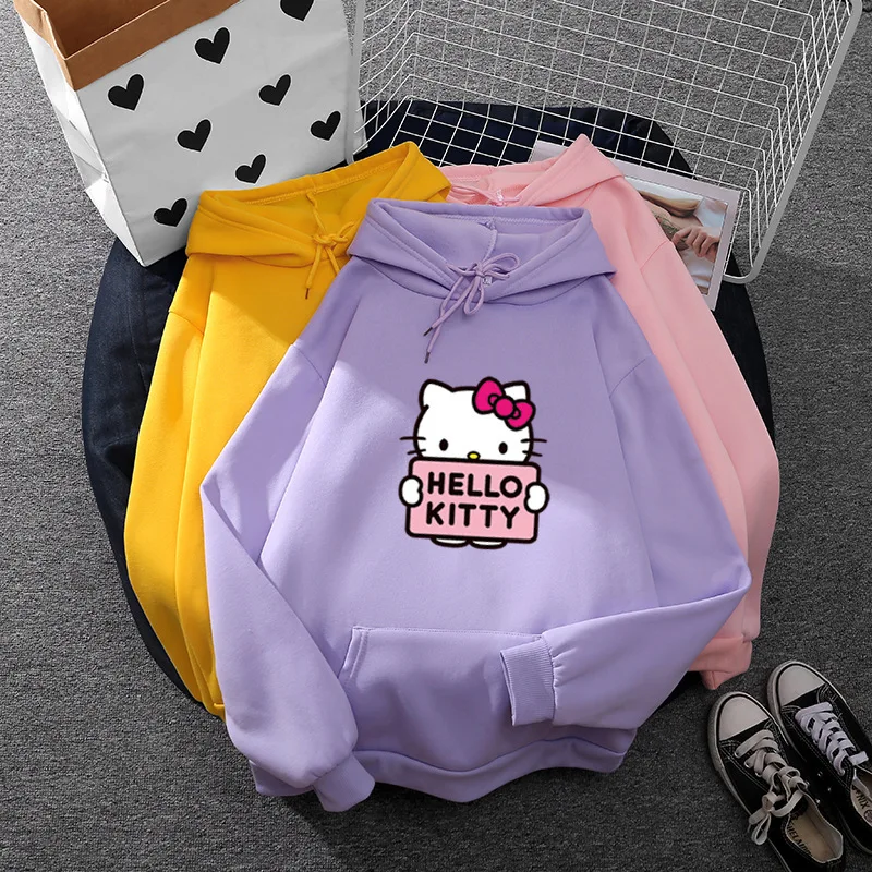 

Новинка 2023 года, Женская Повседневная Толстовка Sanrio с капюшоном Hello Kitty Y2K, Модный свитшот с длинным рукавом в Корейском стиле, для весны и осени