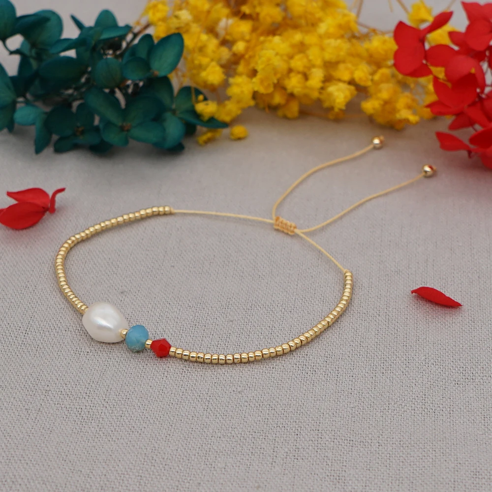 

Gold Plated Beaded Bracelet Handmade Fashion Jewelry String Perlas Bracelets Freshwater Pearl Bracelets for Women Pulseras