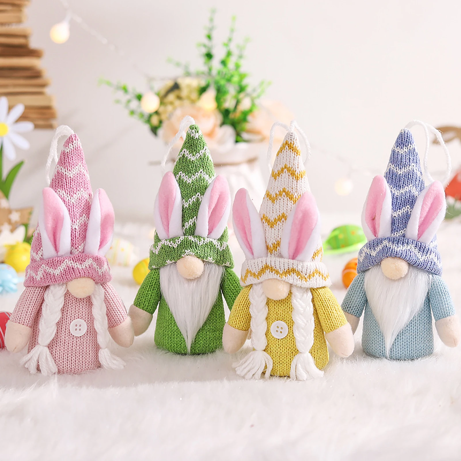 

2022 Easter Christmas Party Hanging Bunny Ornaments Colorful Plush Rabbit Doll Xmas Gnomes Tree Ornament Decorations for Home