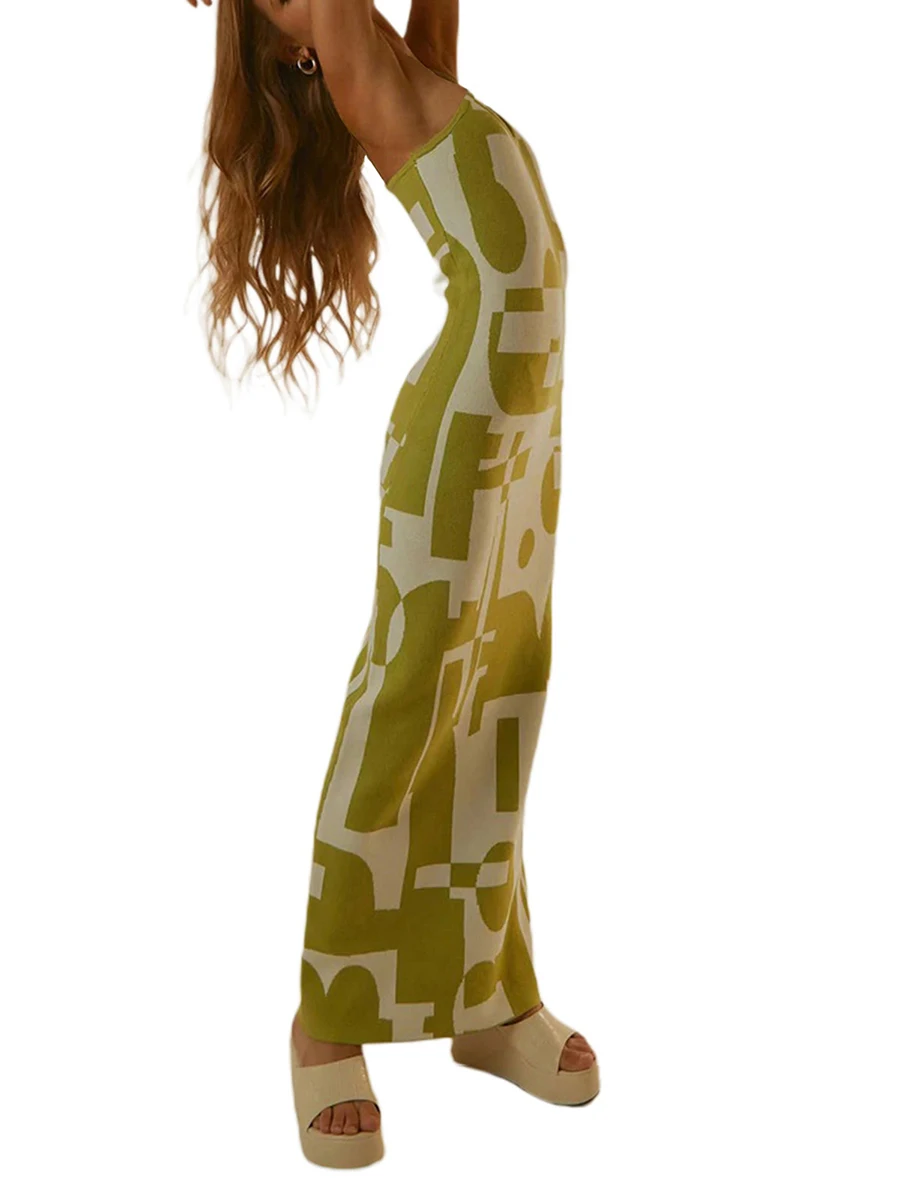 

Женское трикотажное платье-футляр без бретелек, с геометрическим принтом