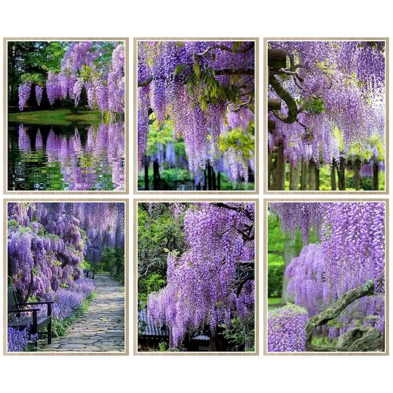 

CHENISTORY Modern Painting By Number Purple Flower Tree Landscape For Adults Picture By Numbers Wall Gift Home Decoration