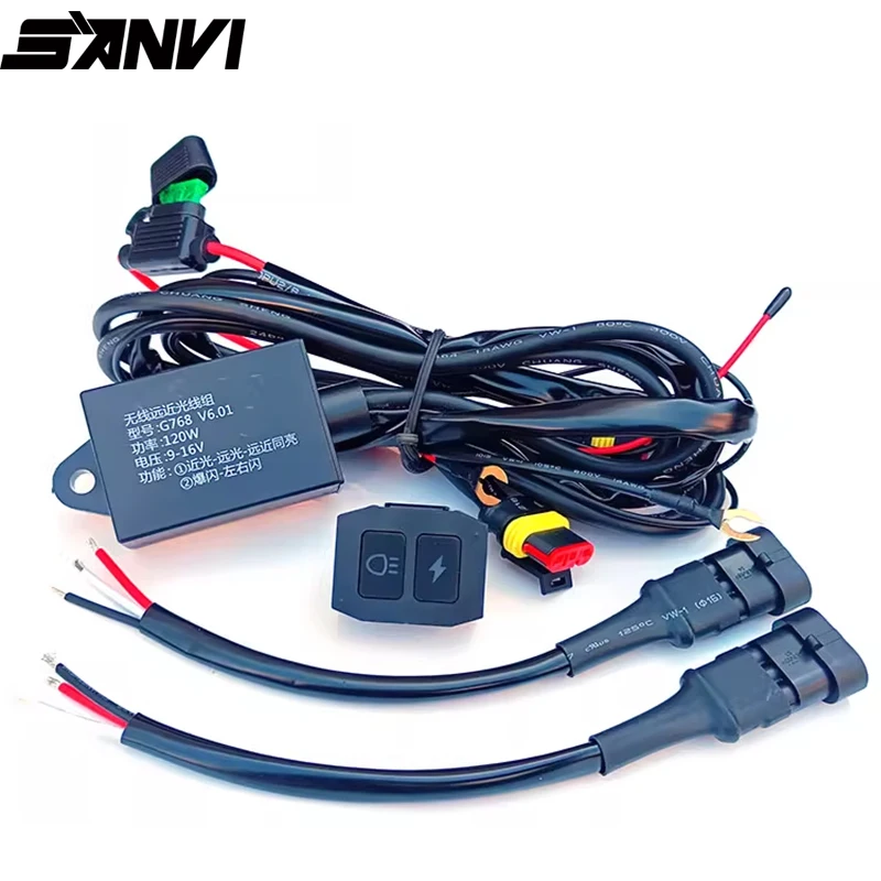 

SANVI1.5M мотоциклетные светодиодные противотуманные фары, прожекторы, беспроводной пульт дистанционного управления/реле вспышки, стробоскопический кабель Hi-Lo Beam
