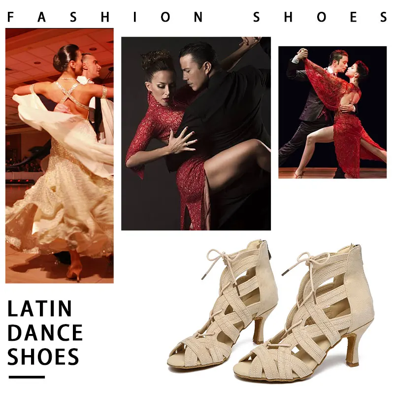 SWDZM Latin Dance Shoes Women Dancing Shoes Ladies Hollow out Ballroom Dance Boots High Heels Salsa Tango Dance Shoes Indoor