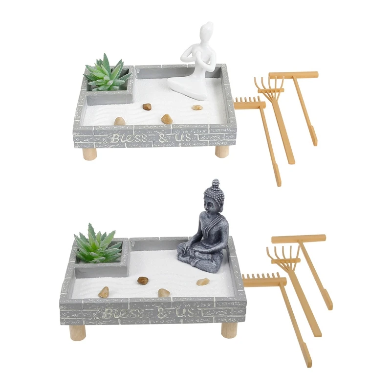 

Japanese Zen Garden for Desk Home Office Decor Sand Tray Rakes Tools Set for Stress Relief Meditation