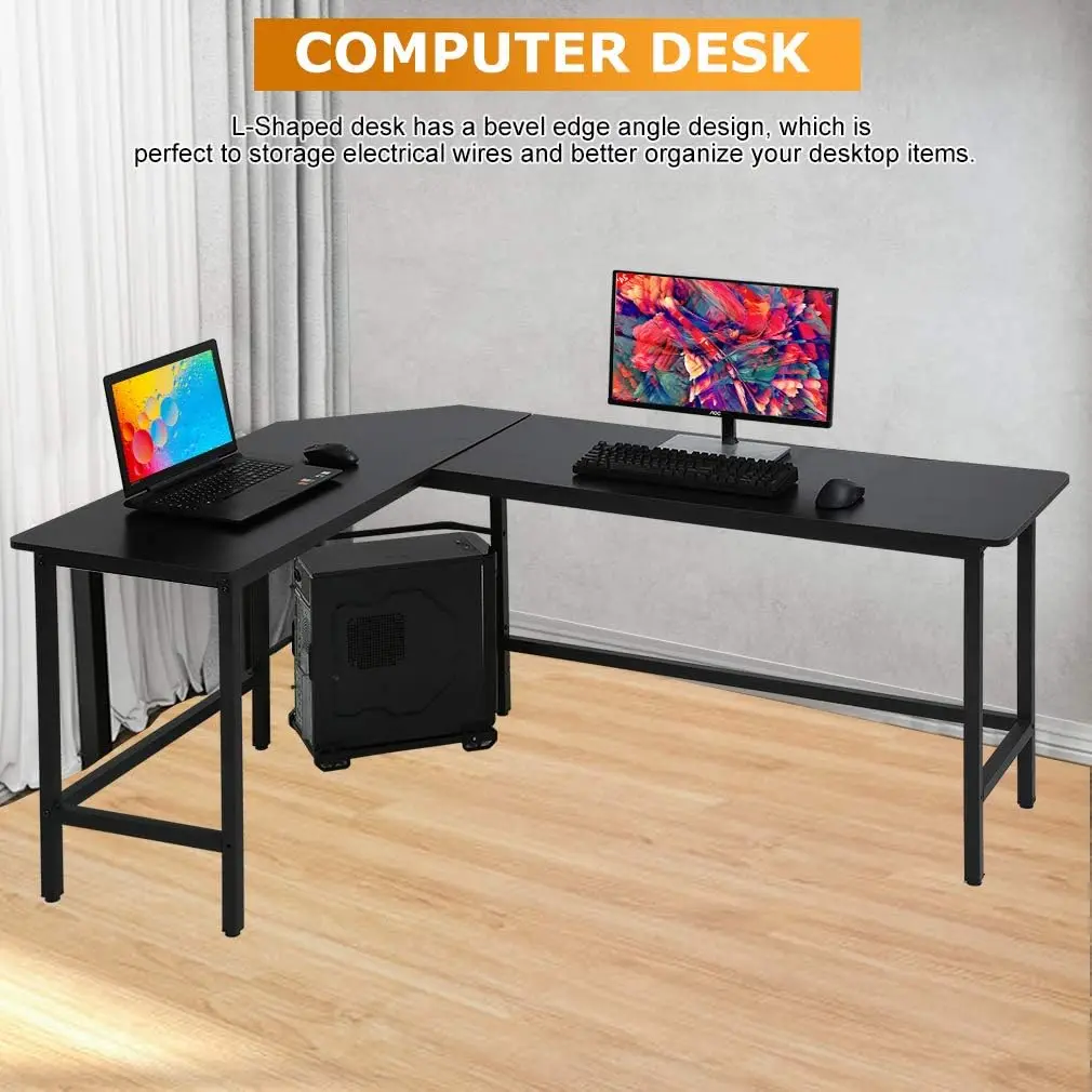 

Desk L Shaped Gaming Desk Corner Office Desk PC Wood Home Large Work Space Study Desk Workstation,Black