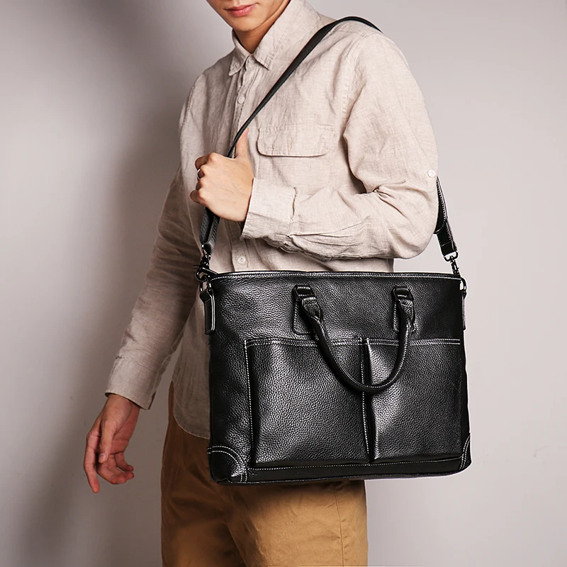 Men's Briefcases Men's Genuine Leather 14'' Laptop Bag Man Leather Office Business Bags Handbag Messenger Bag