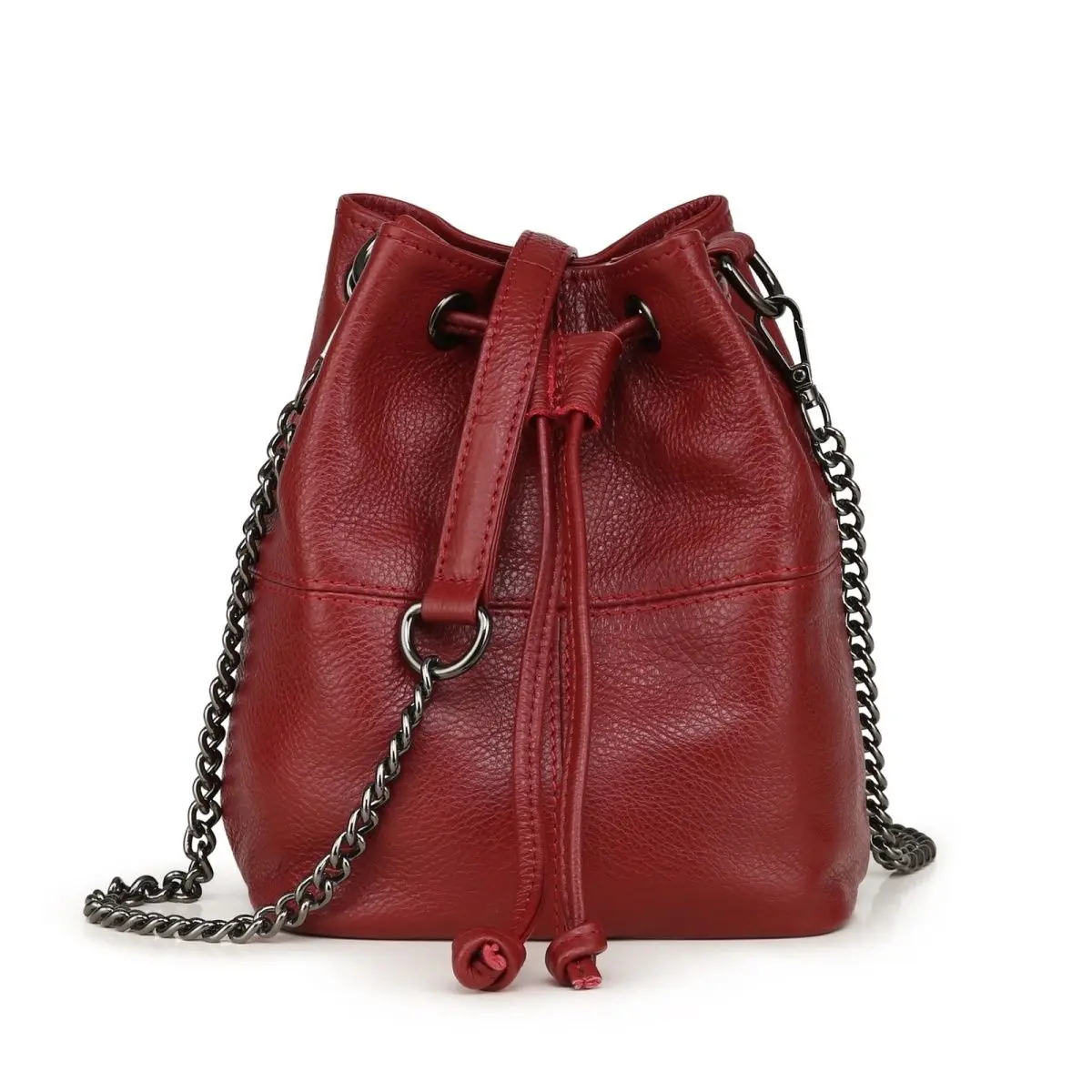 Vintage Original Handmade Leather Handbag For Women With Drawstring Bucket Cowhide Vegetable-tanned Leather Handbag For Women