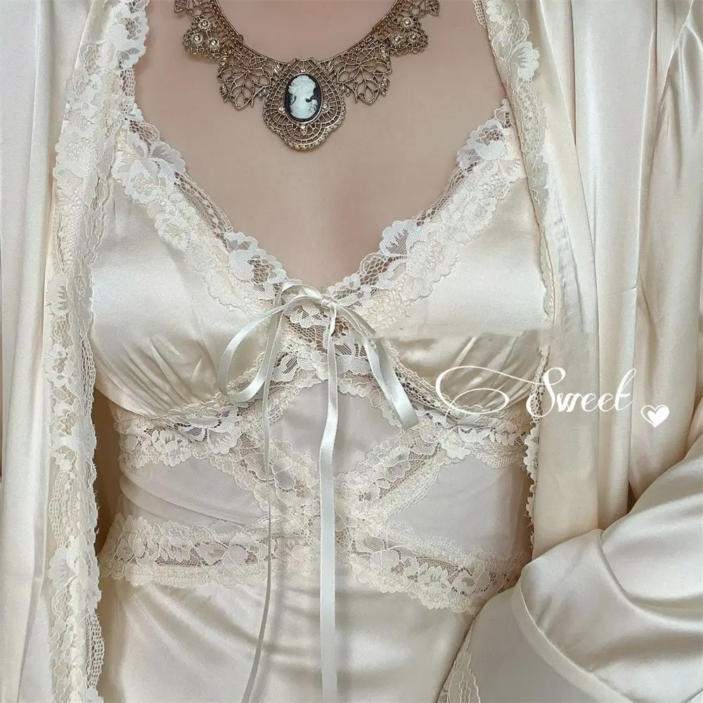 Sweet Nightgown Women Sweet Lovely Sleepwear French Nightgown Retro Silky Skin-friendly Leisure Fashion Nightdress Sleepwear