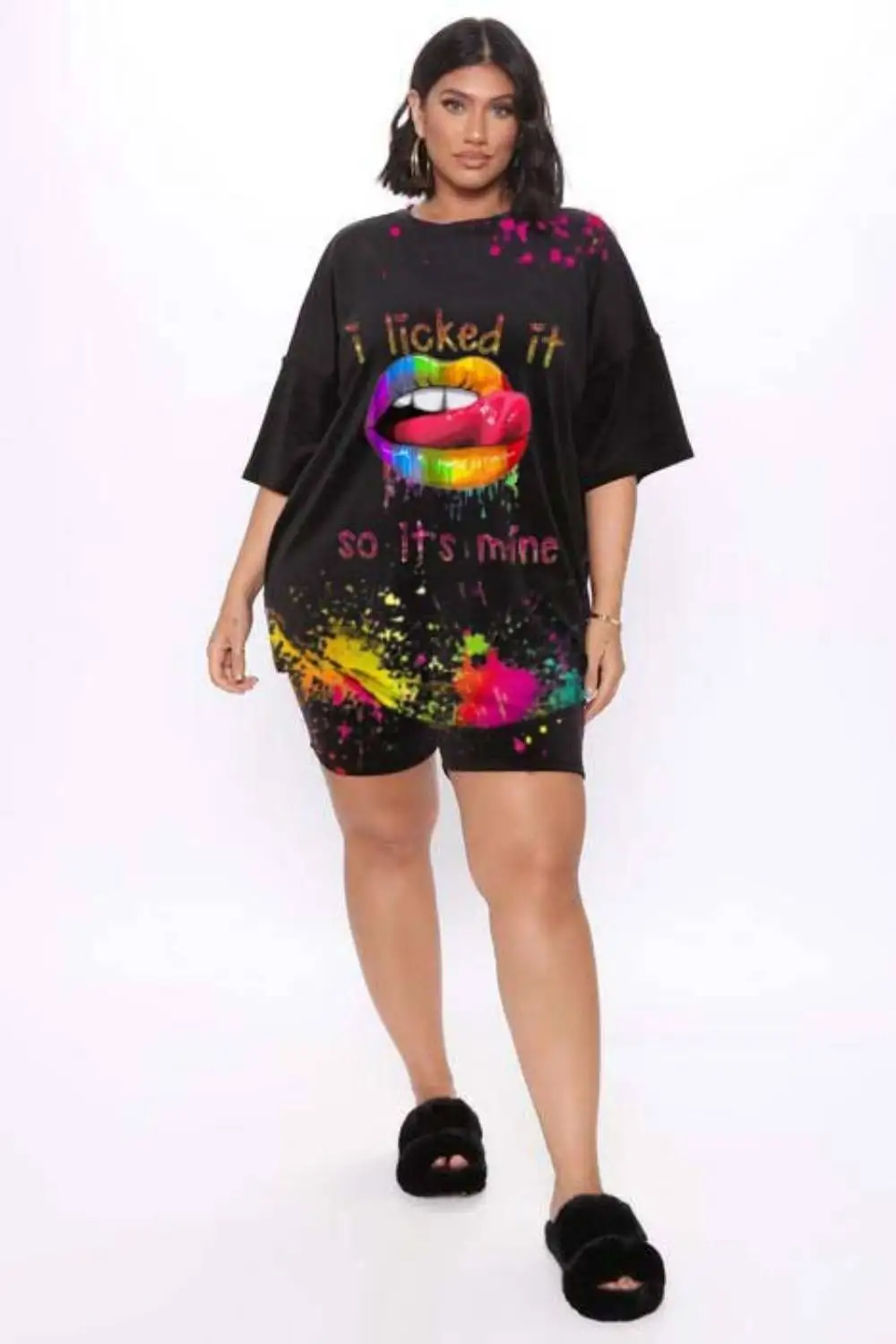 

Women's tracksuits cotton fashion lip print two piece short set 1226