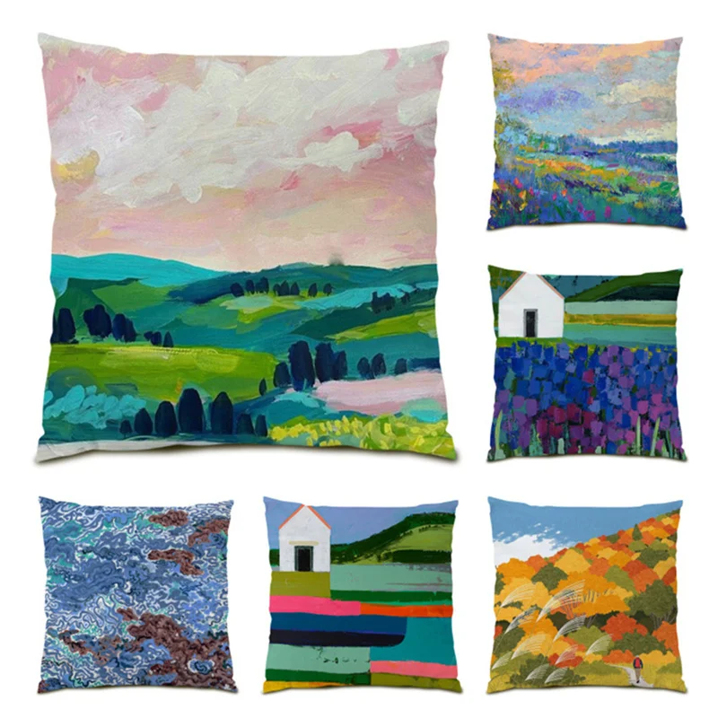 

Pillowcase Velvet Oil Painting Cushion Covers 45x45 Decoration Home Decor Artistic Comfortable Beautiful Polyester Linen E0501