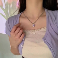 2022 new purple love rhinestone super fairy necklace for women personalized fashion cool style retro clavicle ins jewelry gifts