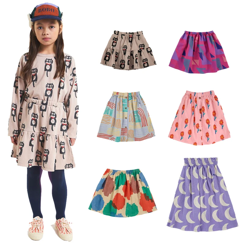 

Kids Girls Skirt Bobo 2022 Autumn Winter New Children Cute Color Matching Graffiti Print Floral Casual Skirts For Girls Clothes