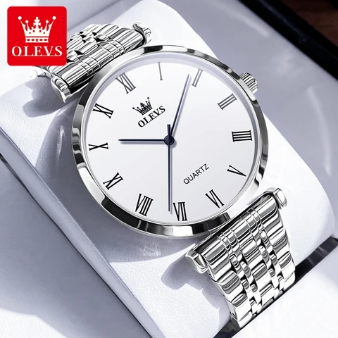 OLEVS Fashion Original Men's Watches Stainless Steel Strap Waterproof Quartz Watch Roman Scale Simplicity Wristwatch for Men