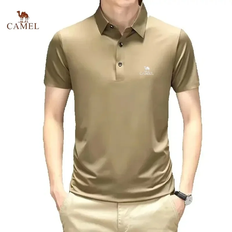 Новая летняя шелковая эластичная рубашка-поло с короткими рукавами и вышивкой