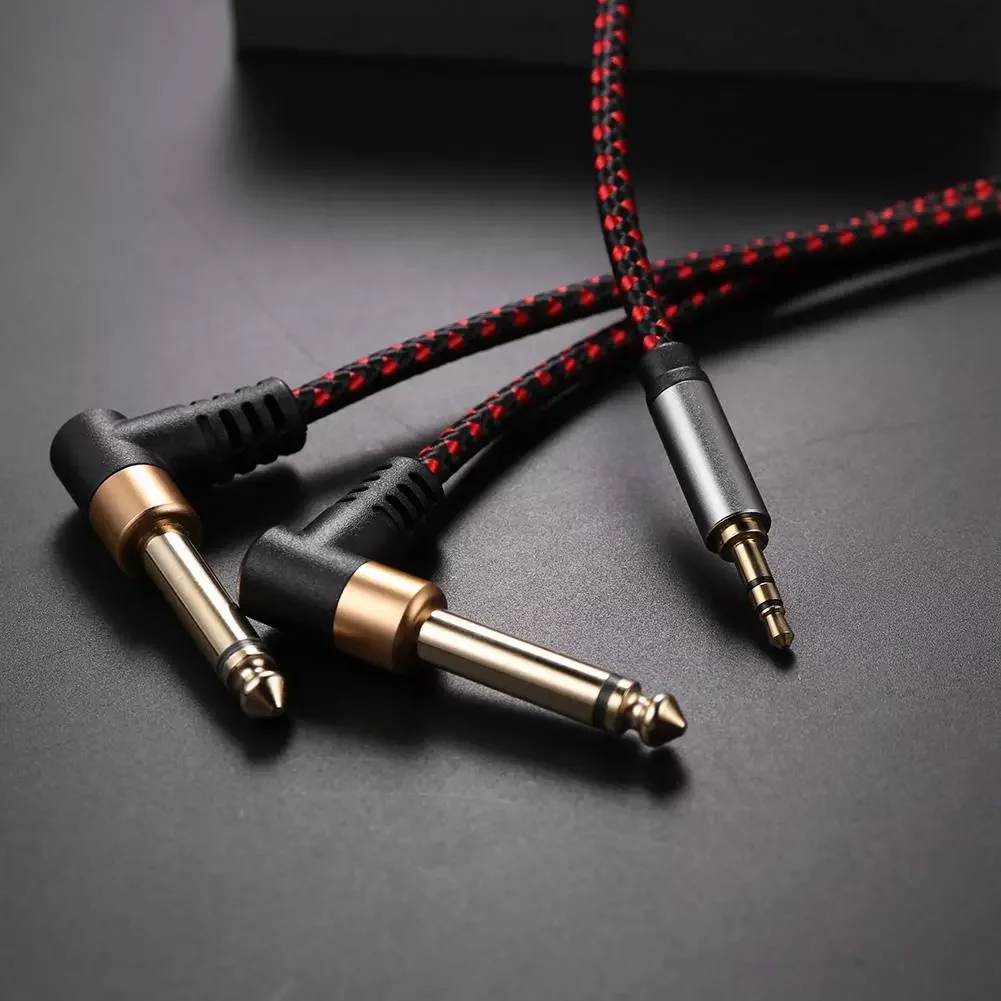 

2022New Audio Cable Angled Mini Jack 3.5 to Dual 1/4" Jack for TV PC Speaker Amplifier 3.5mm to 2*6.35 OFC Cable