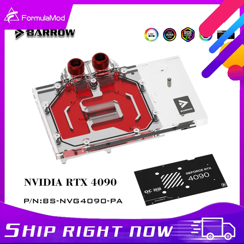 

Водяной блок Barrow GPU для NVIDIA RTX 4090,LRC2.0, кулер с полным покрытием и задней пластиной, BS-NVG4090-PA