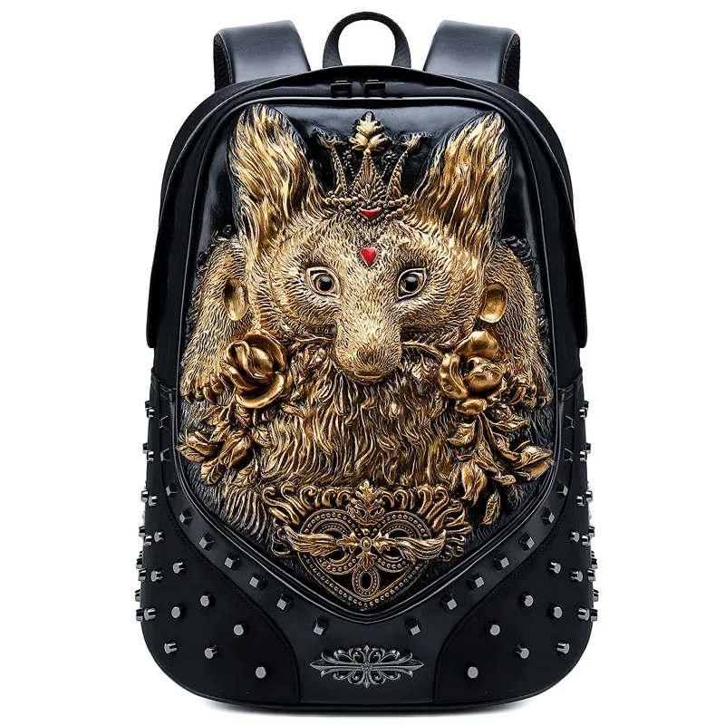 3D Embossed Dog Backpack bags for Men rivet unique women Bag personality Rock Laptop Cool Schoolbag For Teenagers Travel Bags