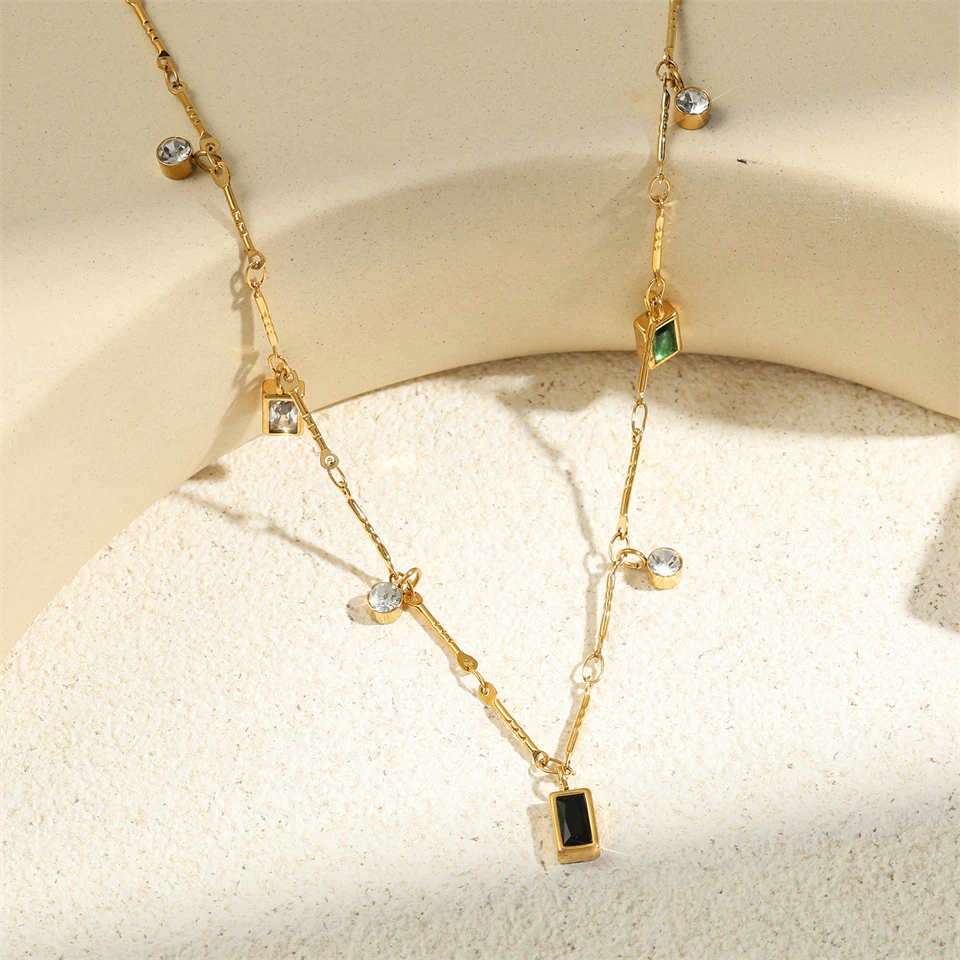 Модное женское ожерелье-подвеска с зеленым и синим Цирконом