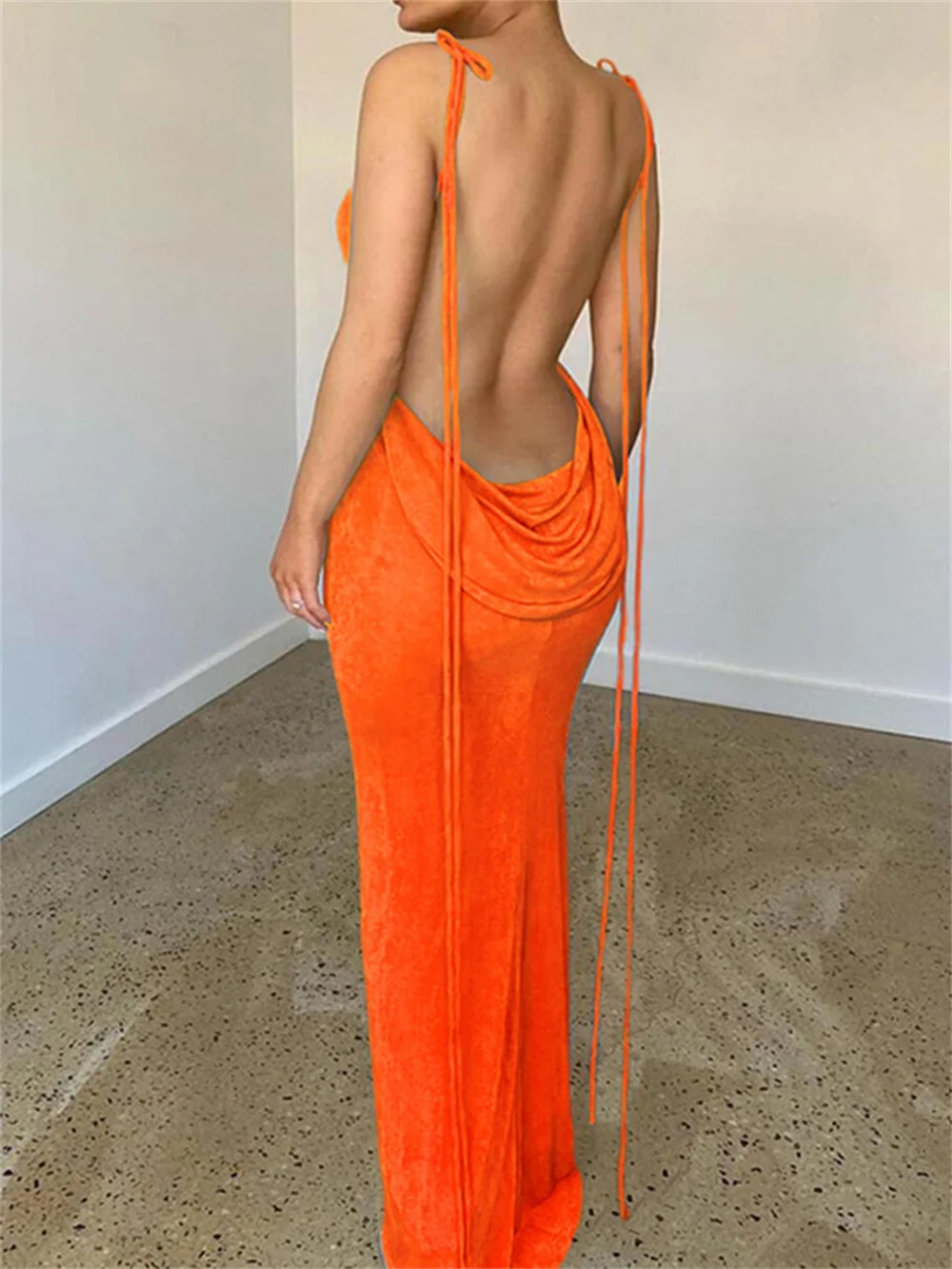 

OEING New Backless Long Dress Sexy Orange Spaghetti Straps Slim Women's Long Club Party Beach Dress Summer Sexy Temperament Suit