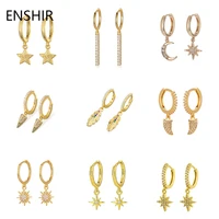 enshir star moon silver color copper geometric irregular pendan hoop earrings for women drop earring jewerly
