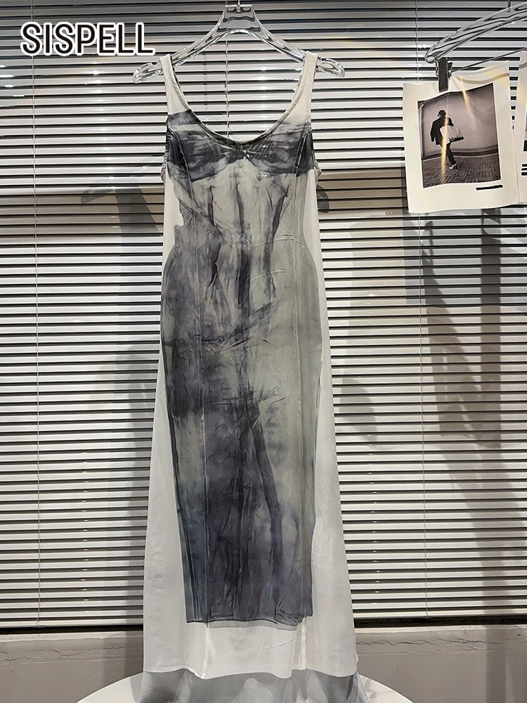 

Женское ажурное платье SISPELL, длинное платье с открытой спиной, квадратным вырезом, без рукавов, с высокой талией и разрезом, с градиентом