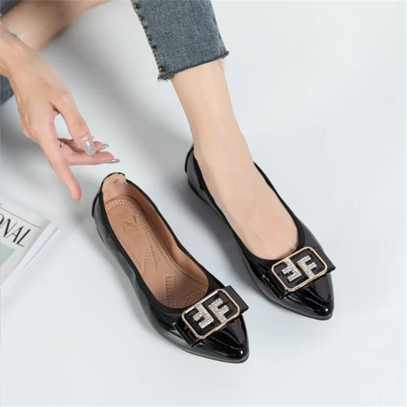 

Women Flats Black Pointed Toe Flats Zapatos Planos De Mujer Mocasines Ballet Flat Shoes for Women 2022 Ladies Footwear Leather