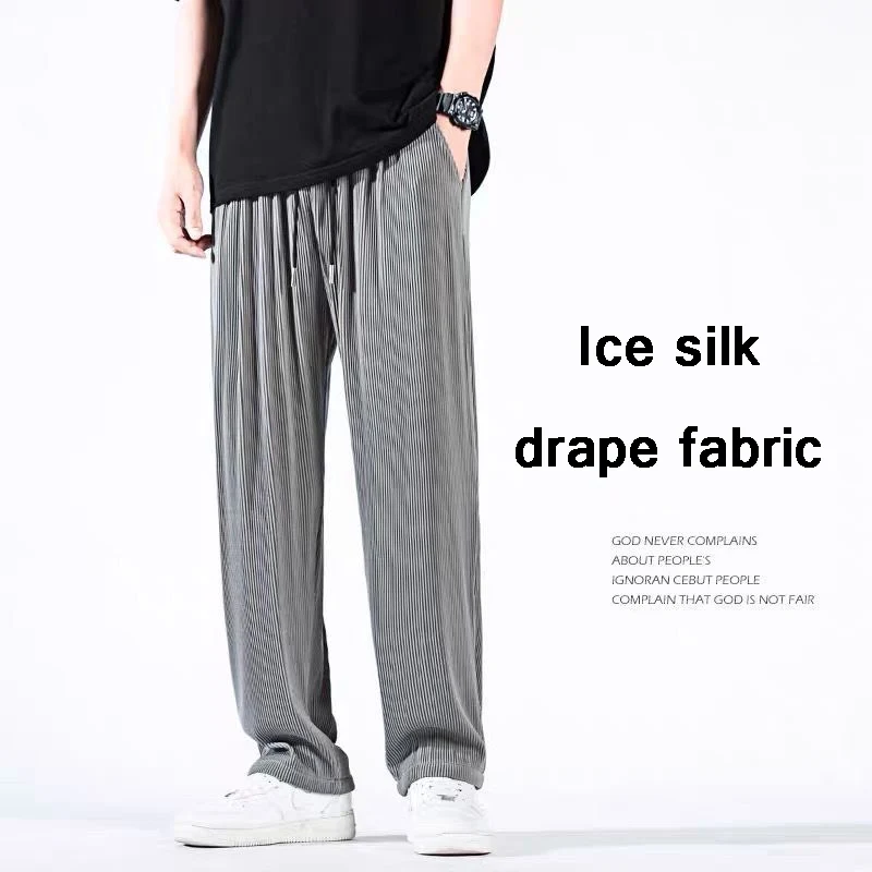 

New Joggers Men Ice Silk Drooping Harem Pants 2022 Summer Thin Loose Streetwear Trousers Casual Solid Ankle-Length Harem Pants