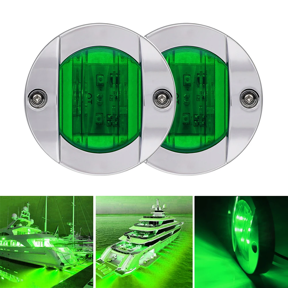 

2PCS Marine Boat LED Light Interior Deck Transom Mount 12V Round Lamp Courtesy Light Stern Navigation Signal for Kayak Yacht