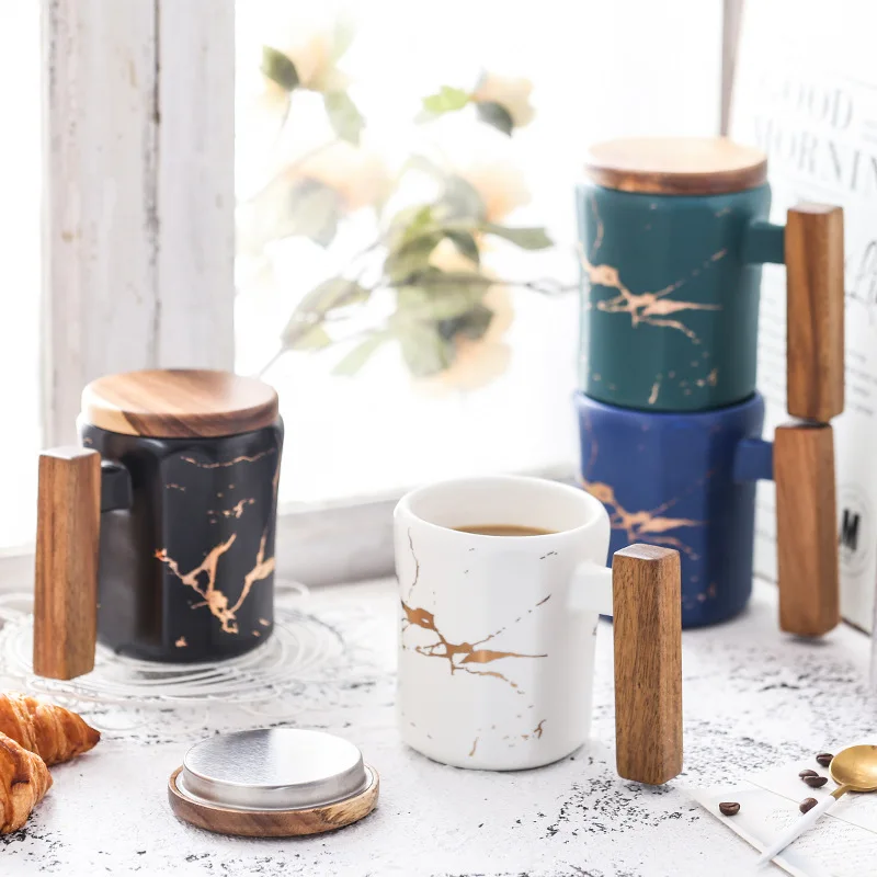 

Креативные керамические кружки Baili Fiona Fang серии с деревянной ручкой и деревянным покрытием, офисные чашки, чашки для влюбленных, чашки для молока.