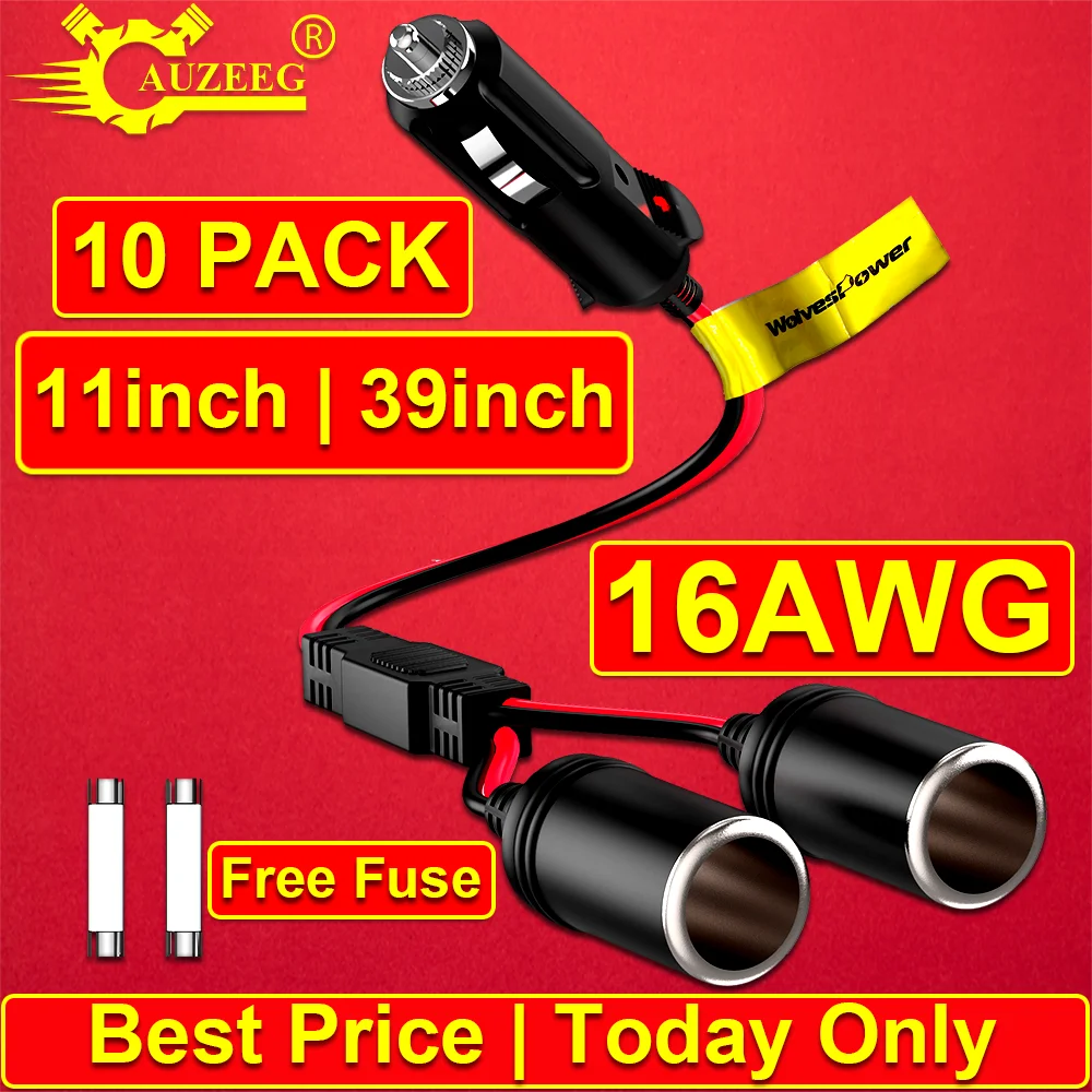 

2IN1 12V24V 15A Car Cigarette Lighter Extension Cord 11/39 INCH 16AWG Socket Styling Charger Cable Female Socket Plug Cable