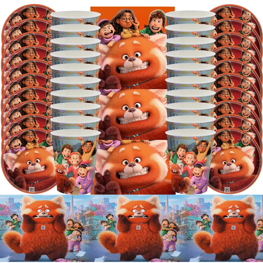 

Disney Turning Red Birthday Party Decoration Disposable Tableware Set Paper Cup Plate Tablecloth Baby Shower Kid Party Supplies