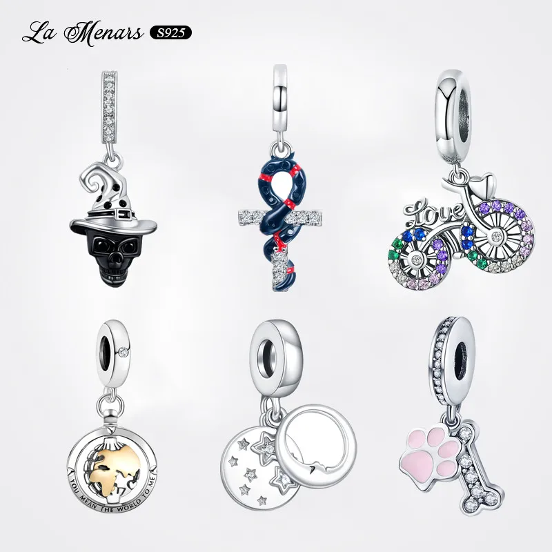 

Skeleton Cross Women Fine Jewelry DIY Making Dangle Charms Fit Original Brand Charm Bracelet Genuine Silver Plating