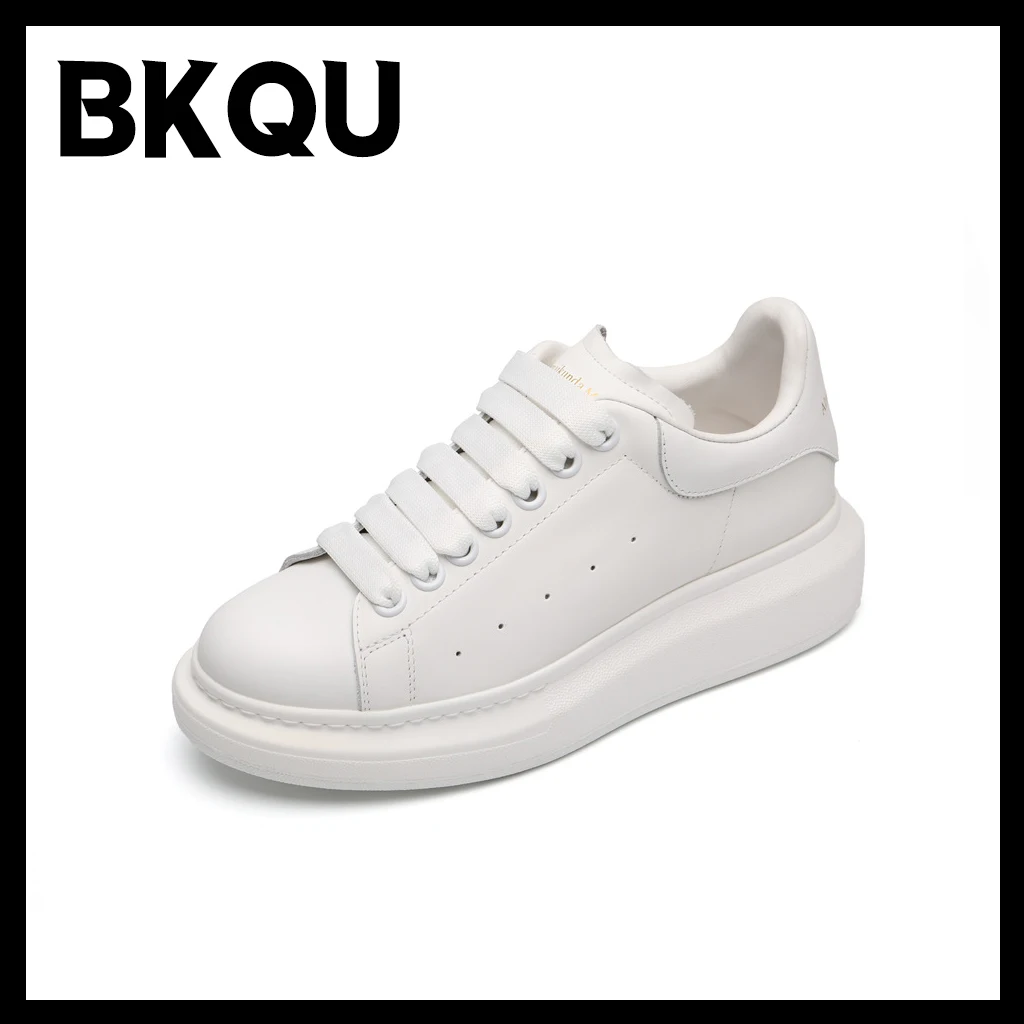 

BKQU New Trendy Style Genuine Leather White Alexander Style Sneakers for Women Thick Shoe Sole Height Increasing Shoes Women