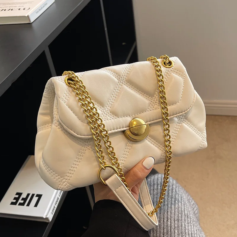 New Fashion Shoulder Underarm Bag Rhombus Chain Messenger Bags Retro Leather Simple Crossbody Storage Commute Portable Satchel