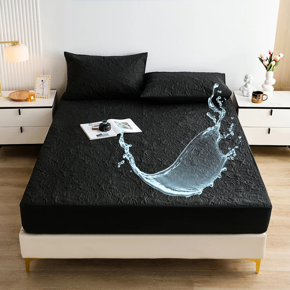 Sábana bajera impermeable con patrón negro, cubierta de cama para el hogar...