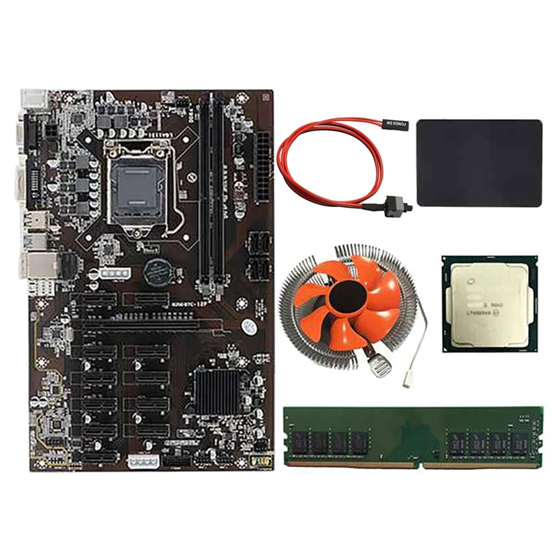 

B250B BTC Mining Motherboard With G3900 CPU+Fan+240G SSD+8G DDR4 RAM+Switch Cable 12 PCI-E X1 Slot LGA1151 DDR4 SATA3.0