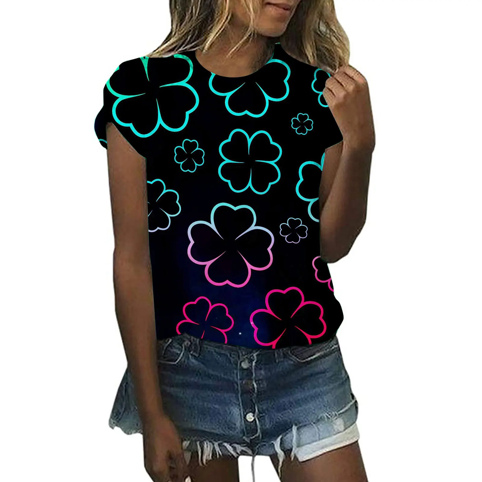 

New Brand Fashion Girl's 3D Leaves Print T-shirts For Women Kawaii Clothes Blusas Mujer De Moda Verano Oversized Short Sleeve