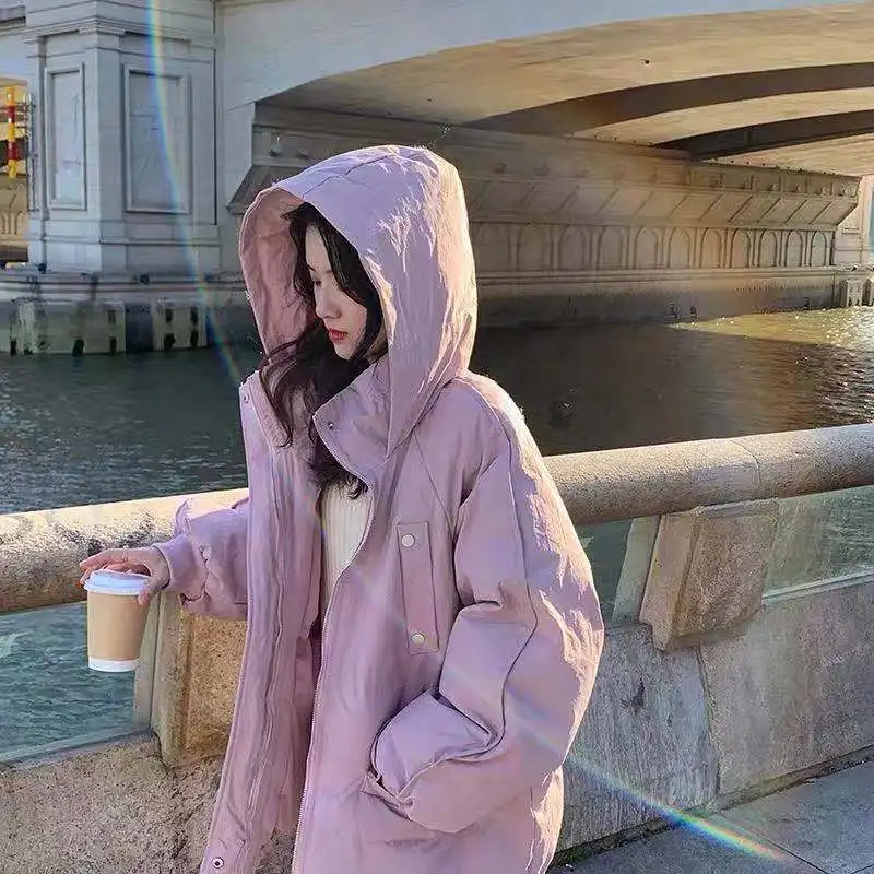 Women Solid Color Loose Hooded Casual Parkas 2021 Winter Puffer Coats Drawstring Tighten Student Shorty Harajuku Jacket Overcoat
