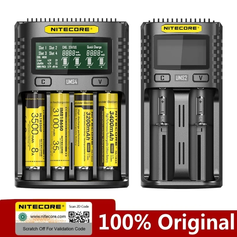 

NITECORE UMS2 UMS4 UM2 UM4 SC4 Intelligent QC Charger For 3.7V 18650 16340 21700 20700 22650 26500 18350 AA AAA Battery Charger