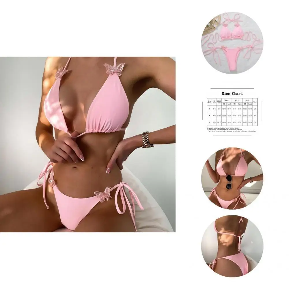 

2 Pcs/Set Bathing Suit Solid Color Strap Soft Padded Swimwear Set Swimwear Set for Holiday