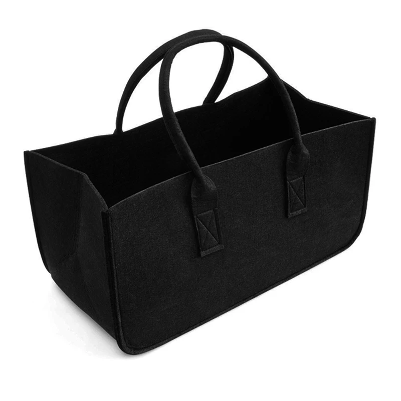 

Felt Bag Black Fireplace Wooden Bag Felt Basket Fire Wood Pocket Firewood Basket Basket Felt Newspaper Stalls Newspaper Basket