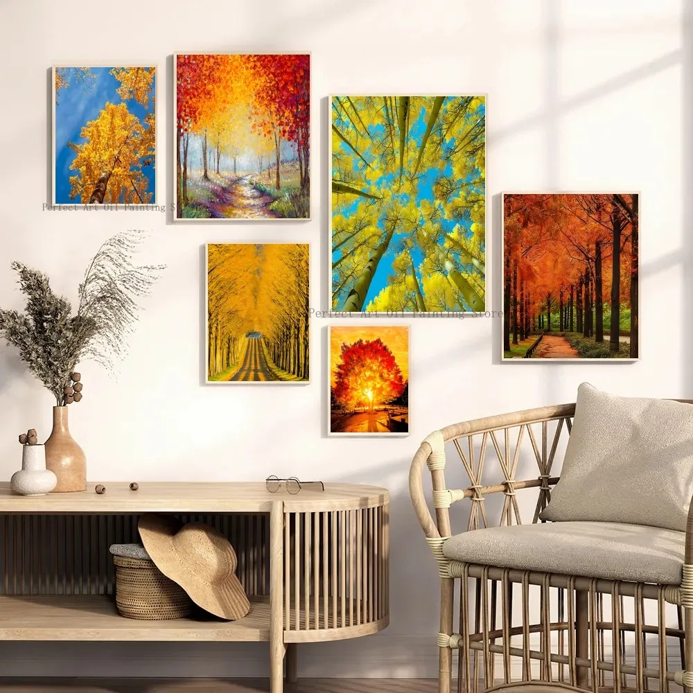 Современный стиль опавшие листья в лесу Печать плаката на бумаге Идеально