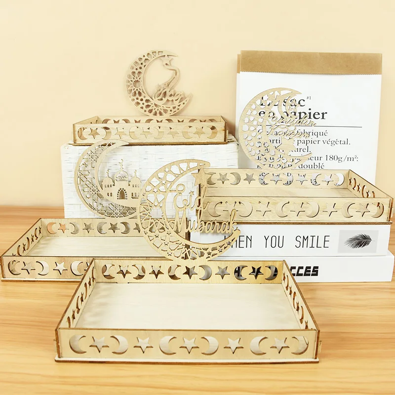 

Eid Mubarak Moon Star Wooden Food Tray Ramadan Decoration for Home Islam Muslim Party Ramadan Kareem Food Plate Eid Al Adha Gift