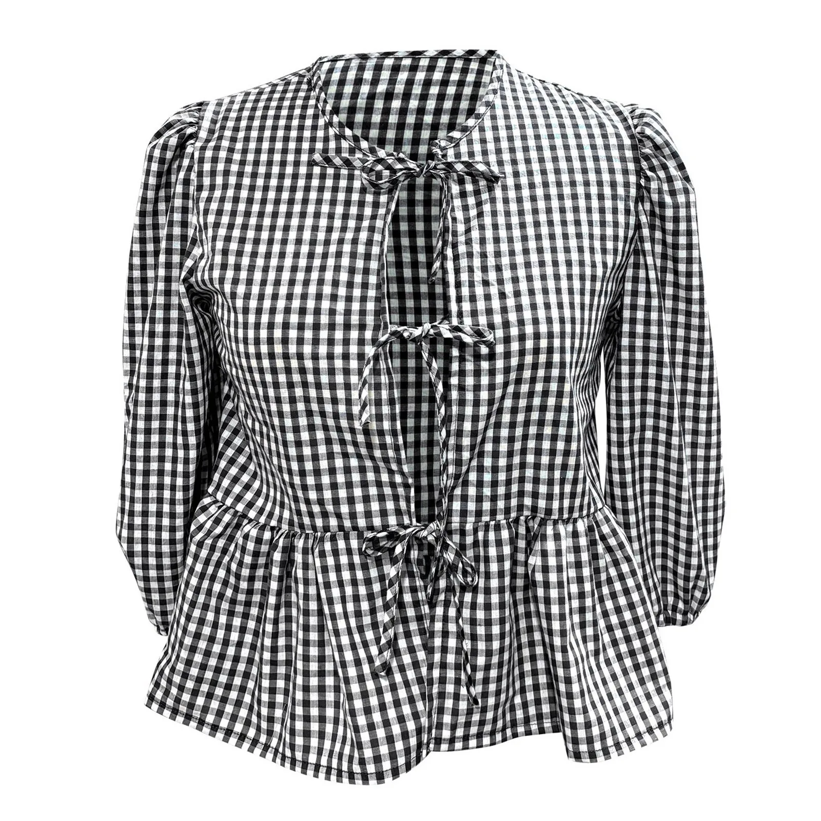 Женские рубашки с пышными короткими рукавами баской блузка завязкой спереди и