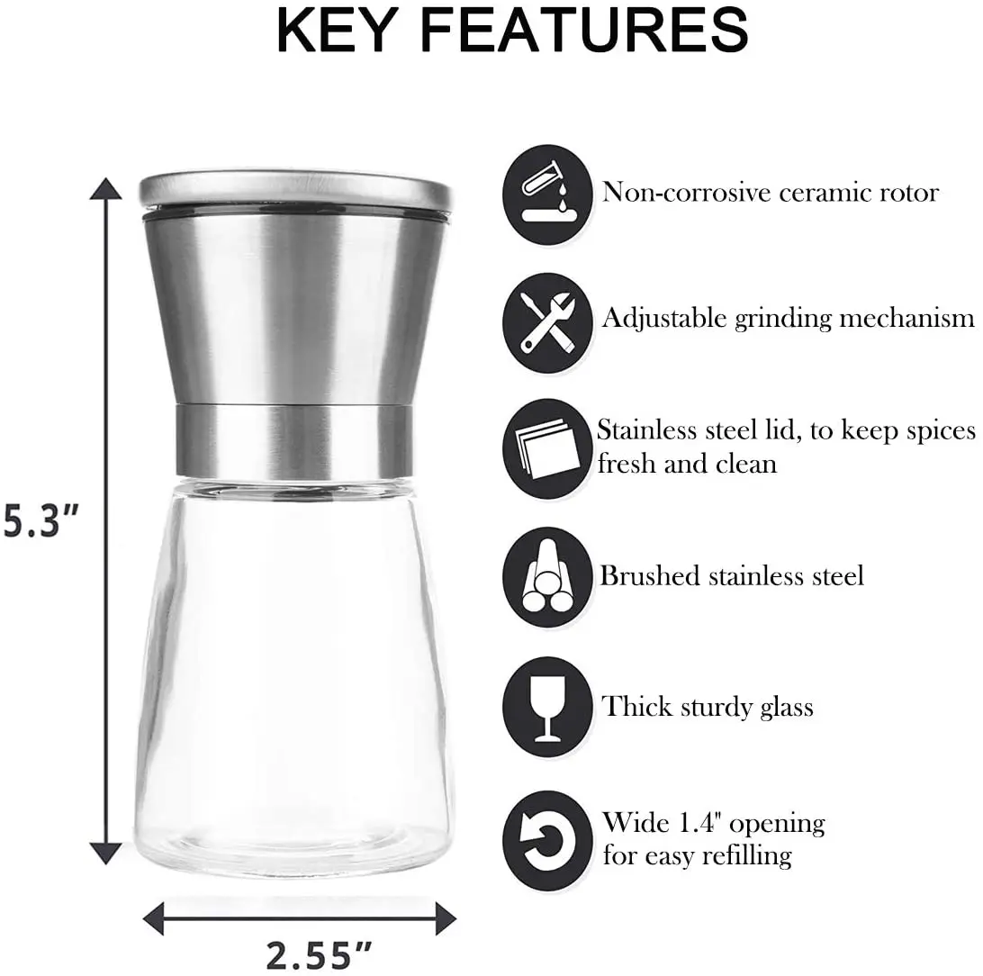 1pc stainless steel salt and pepper mill grinder spice herp glass muller hand mill grinding bottle kitchen gadgets glass tools free global shipping